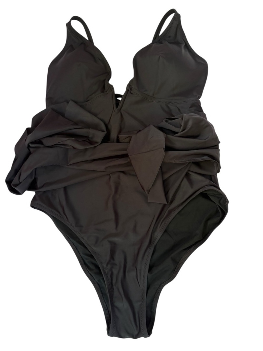 One-Piece Swimsuit with skirt cover and Waist side tie. Black. Size L.